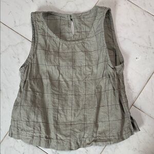 notPERFECTLINEN Sage Green Windowpane Linen Tank